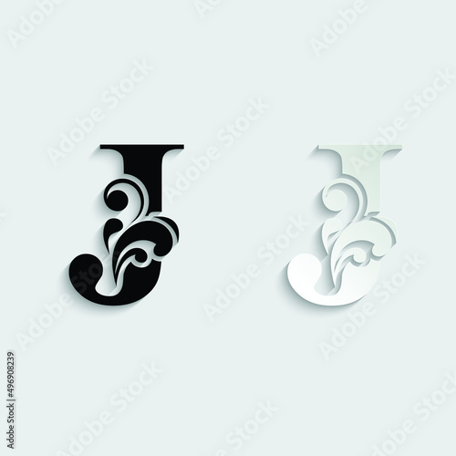 letter J. flower letters. Vintage ornament initial Alphabet. Logo vector