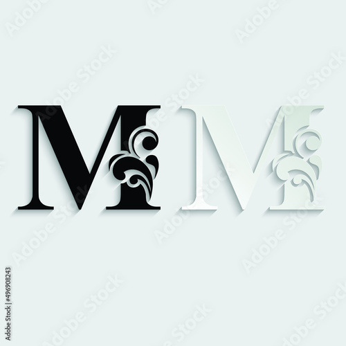 letter M. flower letters. Vintage ornament initial Alphabet. Logo vector
