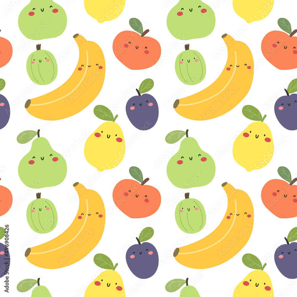 Seamless pattern of fruits in cartoon style. Vector pattern. Seamless pattern of fruits in cartoon style. Vector pattern.