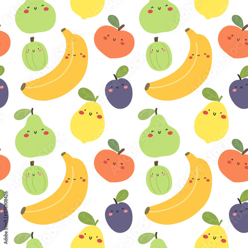 Seamless pattern of fruits in cartoon style. Vector pattern.