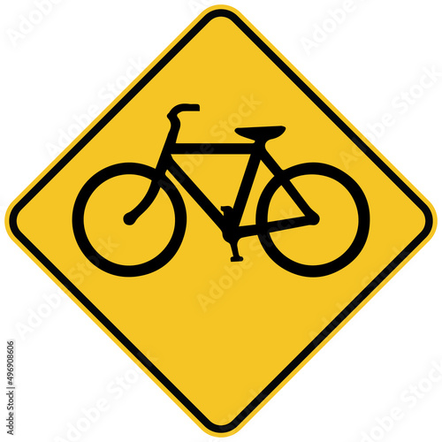 Watch for cyclists yellow bicycle sign