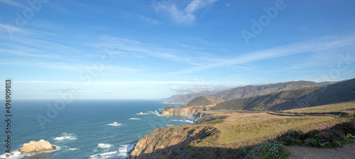 Panoramic scene of Big Sur with the Bixby Creek bridge in the background - Central Coast of California United States
