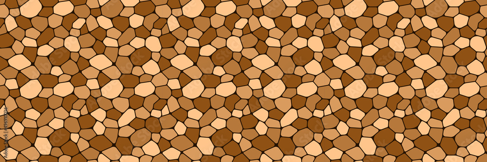 cobblestone paving seamless pattern vector illustration. Pebble repeated background. brown stone rubble template wallpaper for interior designs, landscaping, game and wall textures.