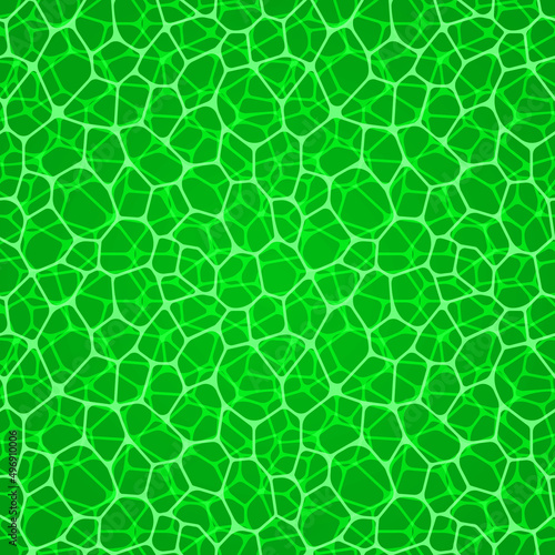 Green leaves cells vector background. Organic seamless pattern with bright colors natural texture. Plant repeat wallpaper for microbiology, scientific, medicine designs. Bological template surface.