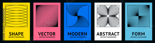 Vector set of design elements and illustrations in simple minimalist linear style - square abstract forms and shapes - logo design templates, badges and stickers for posters