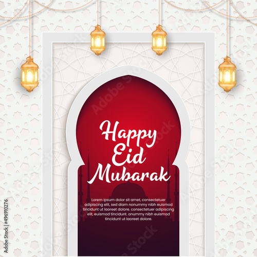 White luxury eid al fitr background with decorative ornament pattern Premium Vector	