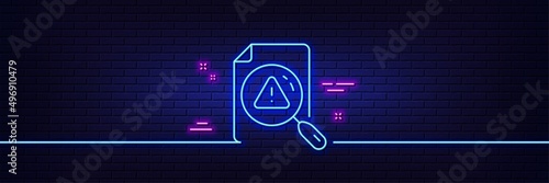 Neon light glow effect. Search document line icon. Help book sign. Instruction manual symbol. 3d line neon glow icon. Brick wall banner. Search document outline. Vector