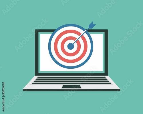 Laptop monitor screen and dart arrow target vector illustration business concept