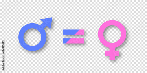 Male and female gender signs icons on transparent background. The concept of relationships and equality between men or boys and women or girls. Vector equal rights illustration