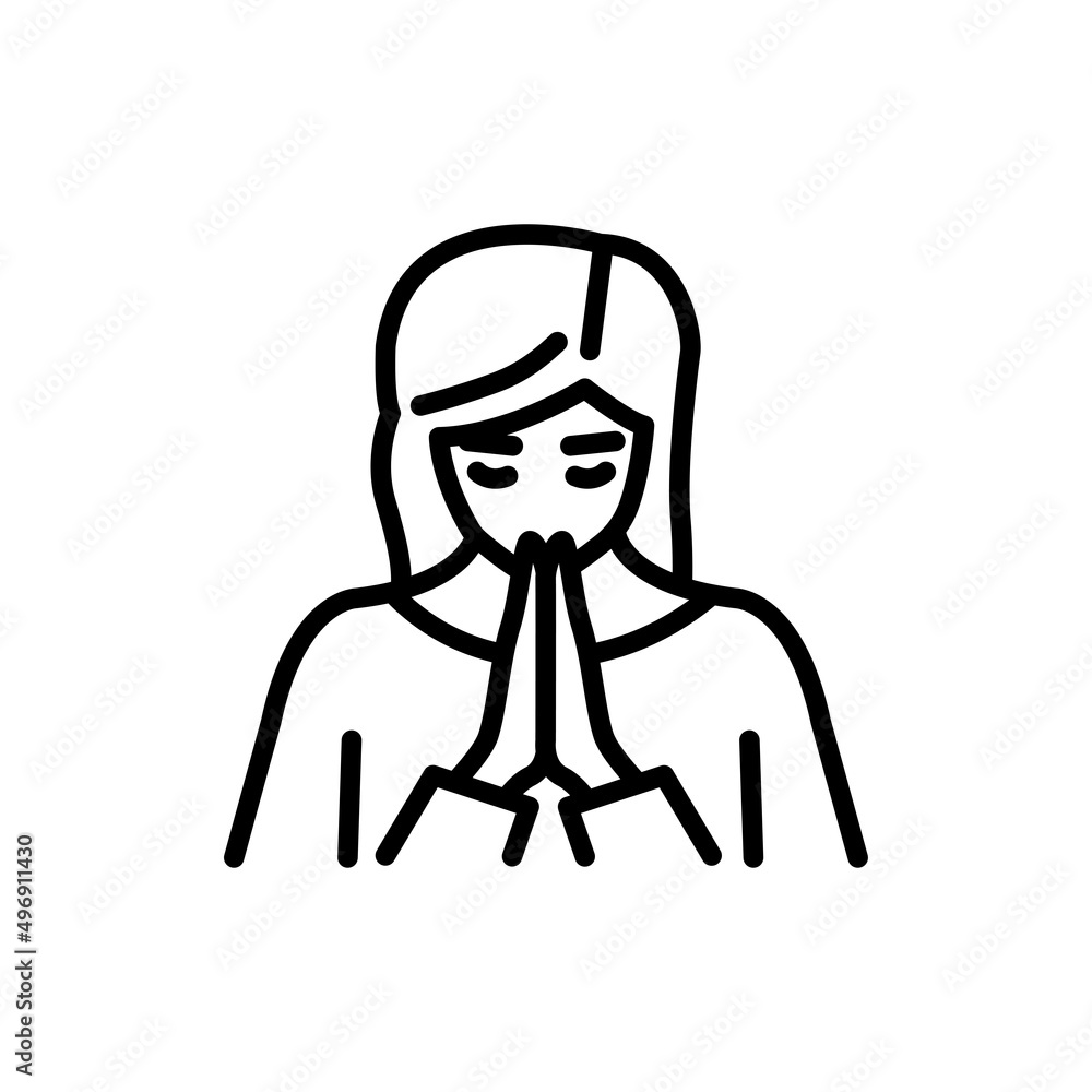 Woman praying line color icon. Isolated vector element.