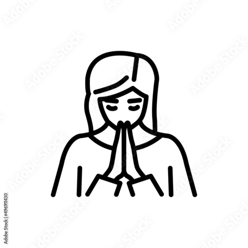 Woman praying line color icon. Isolated vector element.