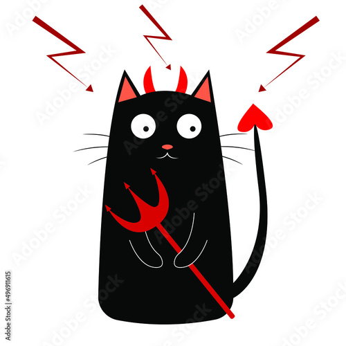 Devil cat. Cute cartoon character in doodle style. Vector illustration isolated on white background
