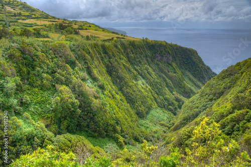 View from the Miradouro da Ribeira Funda at Faial island, Azores, Portugal photo