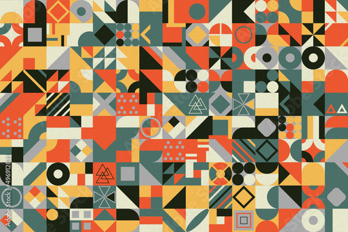 Retro pattern of different shapes. Colorful vector mosaic backdrop. Geometric hipster retro background. 