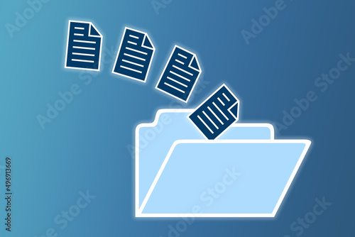 Viele digitale Dokumente werden in einem zentralen Ordner gesammelt. Konzept Dokumenten Management System, Informationssystem