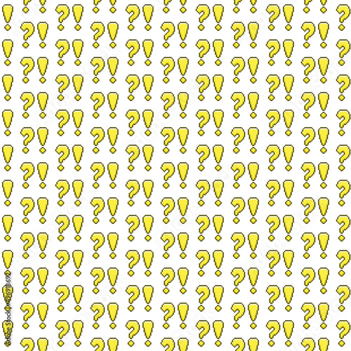 colorful simple vector pixel art seamless pattern of yellow question mark and exclamation mark © George_Chairborn