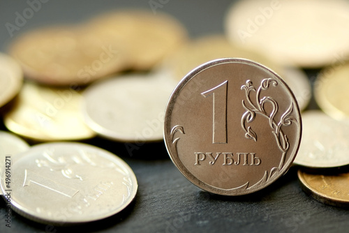 ruble coin close up on blurred background photo