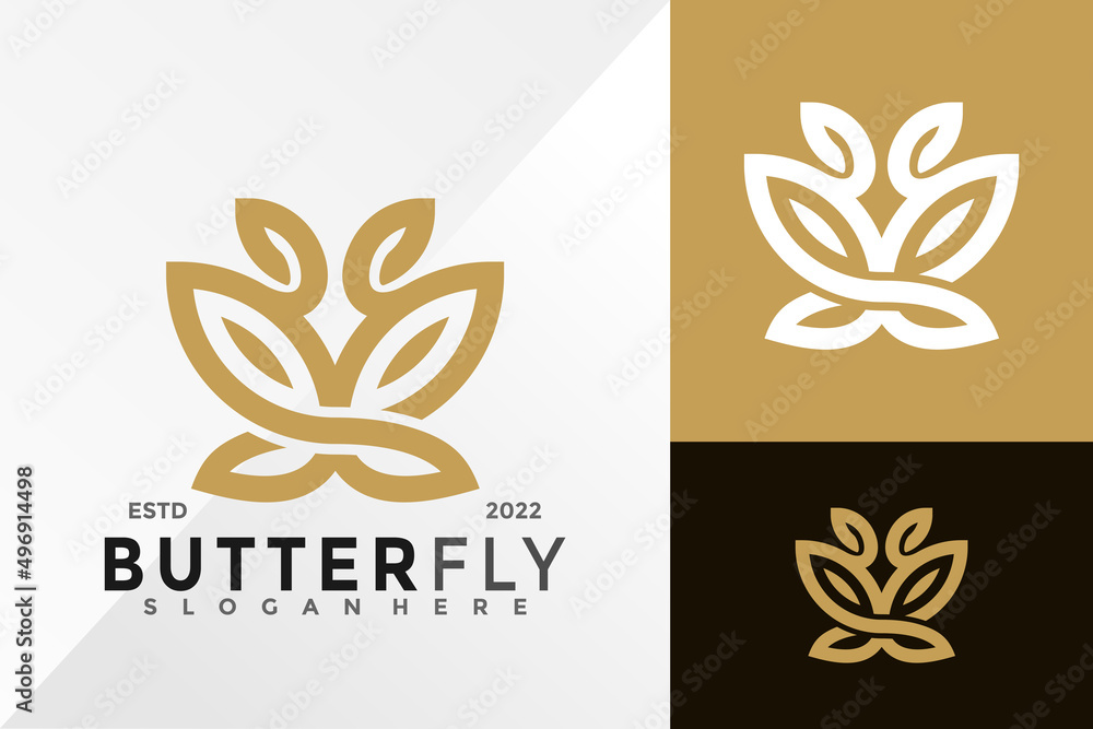 Butterfly Line Leaf Logo Design Vector illustration template