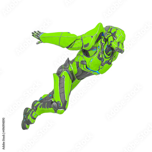 man in an armored nano tech suit is flying up