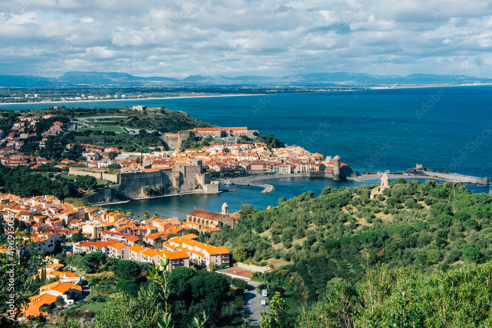 Panoramic view of Collioure, a picturesque Catalan fishing village, France