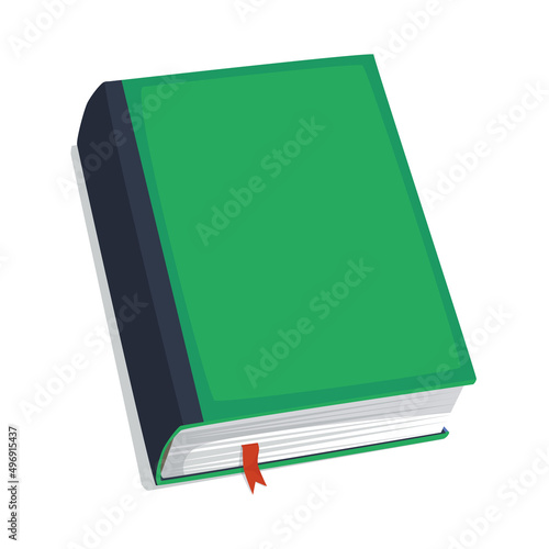 A thick green book lies on the surface. Flat vector illustration. Eps10 photo