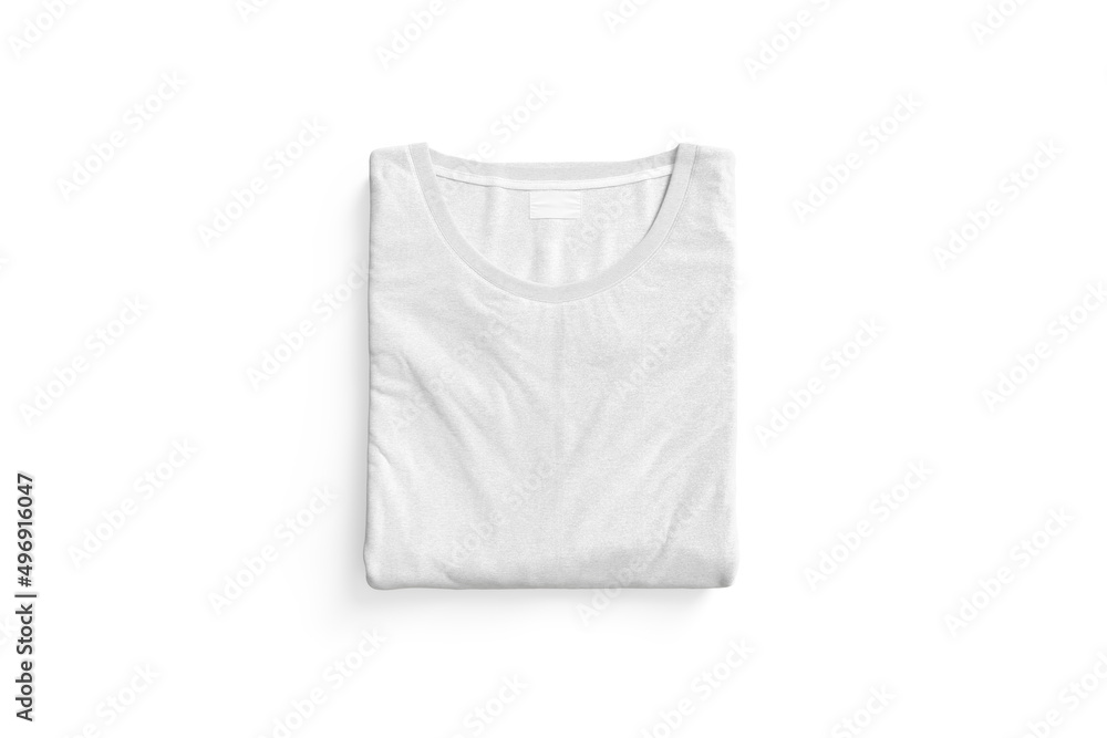 Blank white folded square t-shirt mock up, top view