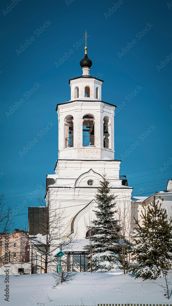 bell tower of the Orthodox church in the city