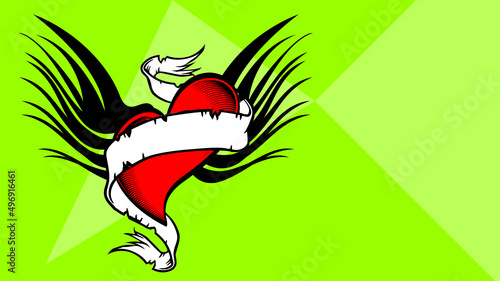 winged heart tribal tattoo illustration background in vector format