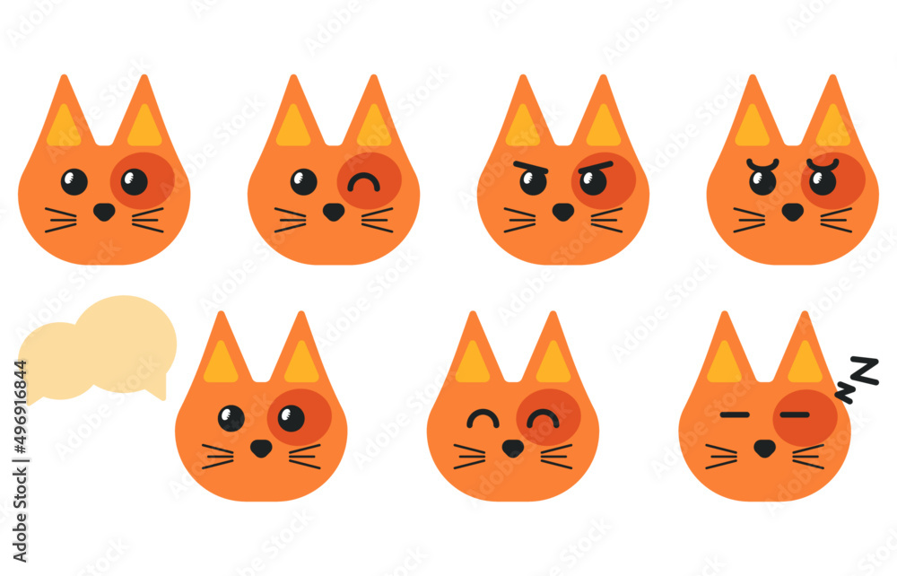 Obraz Pacote de vetor flat de um gato laranja e suas emoções.