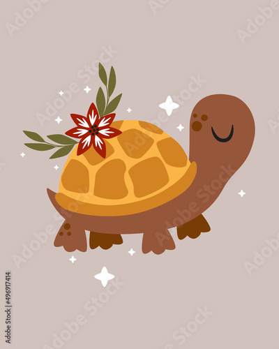 poster with cute turtle and flower