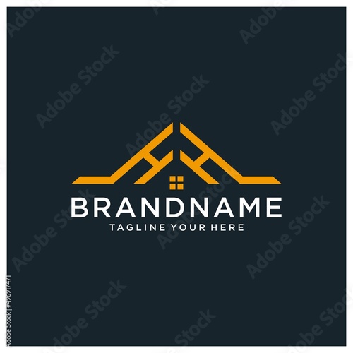 HH Letter in House Home Line Shape Logo Vector Design.