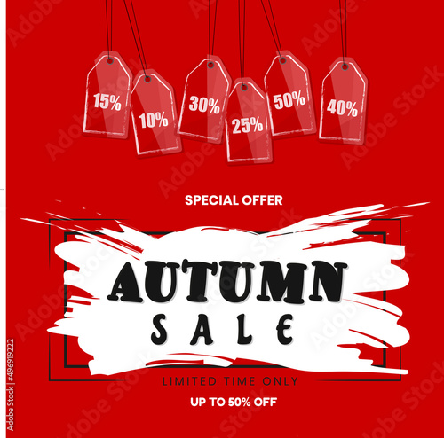  Vector mega sale banner. Brush vector banner. Discount text. hanging price tags with SALE text photo