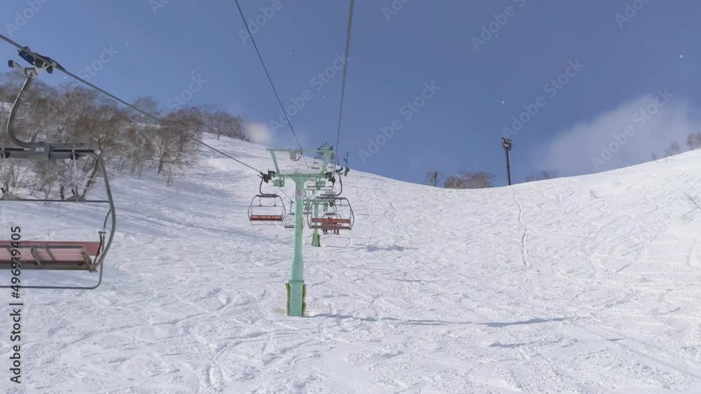 Off-piste slope with ski tracks and chairlifts (Niseko, Hokkaido, Japan) Off-piste slope with ski tracks and chairlifts (Niseko, Hokkaido, Japan)