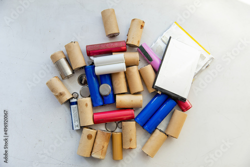 Disposal and collection of used batteries. The concept of collecting and disposing of used batteries. Recycling of batteries. photo