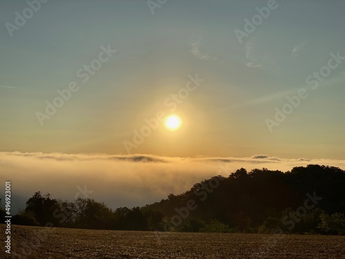 Sonnenaufgang über dem Rheintal im Nebel