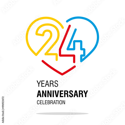 24 years anniversary celebration decoration colorful number bounded by a loving heart modern love line design logo icon white background