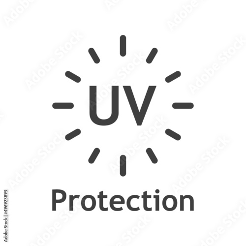 Concepto vacaciones de verano. Crema solar. Logotipo lineal con texto UV en sol en color gris