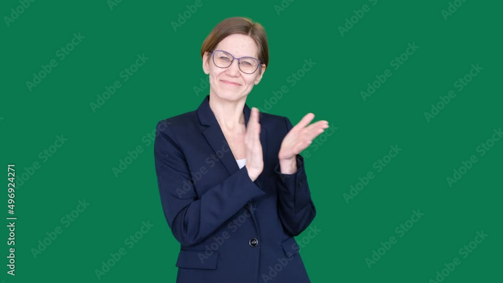 Beautiful business woman applauding on a Green Screen, Chroma Key. Beautiful business woman applauding on a Green Screen, Chroma Key.