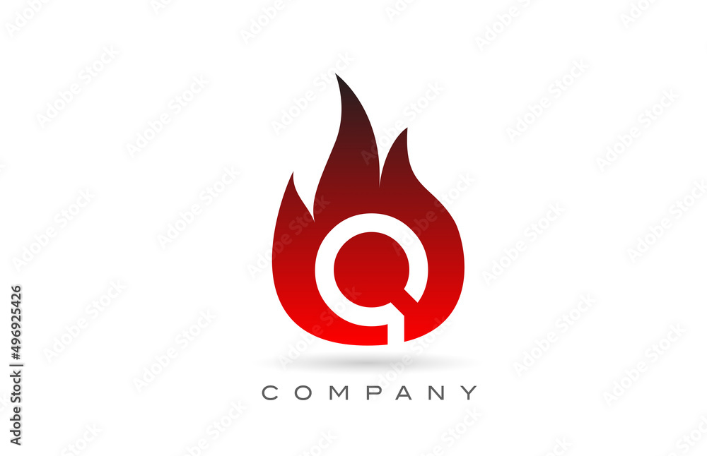 Q red fire flames alphabet letter logo design. Creative icon template for business and company Q red fire flames alphabet letter logo design. Creative icon template for business and company