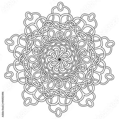 Coloring book mandala with lace pattern. Hand drawn black and white vector illustration.