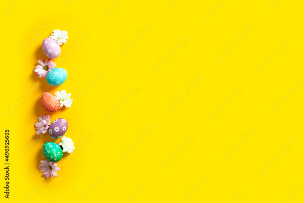Easter beautiful flat lay with copy space with colorful eggs. Copy space Easter beautiful flat lay with copy space with colorful eggs. Copy space