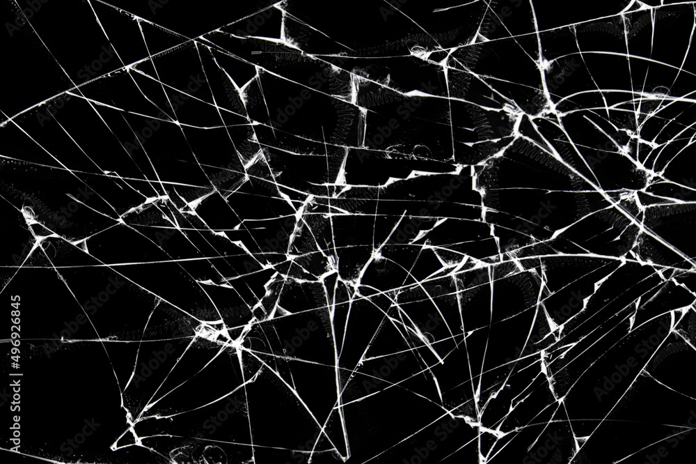 The effect of broken glass screen smartphone, cracked on a black background.