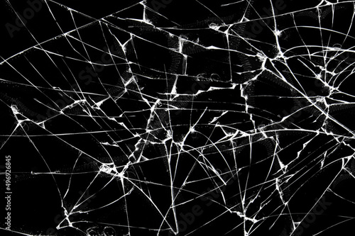 The effect of broken glass screen smartphone, cracked on a black background.