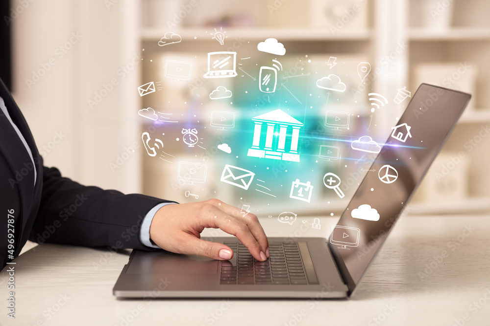 Businessman working on laptop with new business concept Businessman working on laptop with new business concept