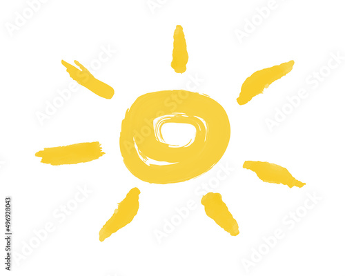 The sun hand-drawn with a brush stroke. Vector grunge clipart isolated on white background.