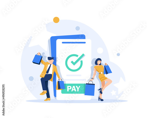 Concept of Online commerce,Mobile app for payment with credit card and web banking customer