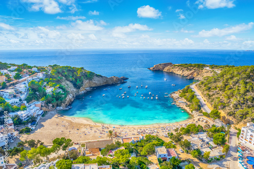 Aerial view of Cala Vadella, Ibiza islands, Spain photo