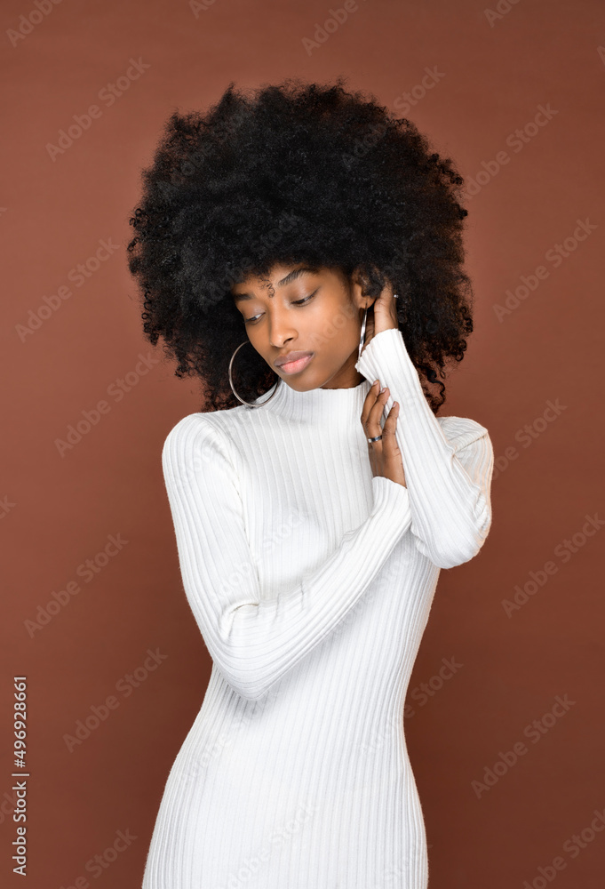 Stylish slim black woman in studio Stylish slim black woman in studio