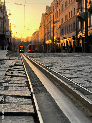 Street sunset in Krakow