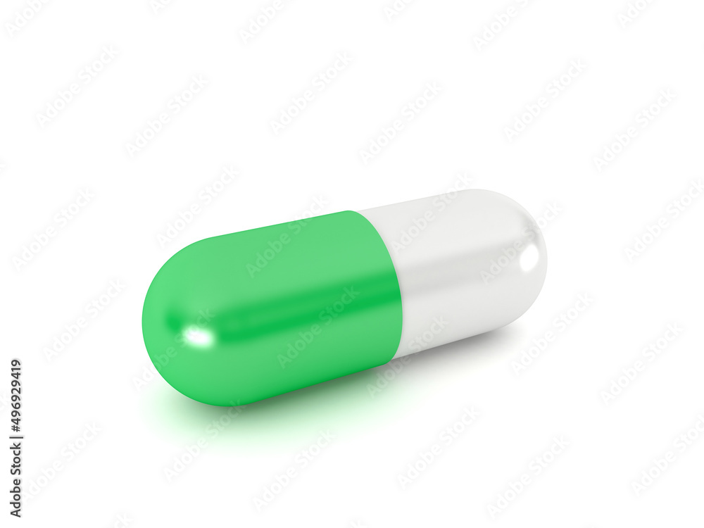 Blue pill capsule isolated on white background, 3d rendering